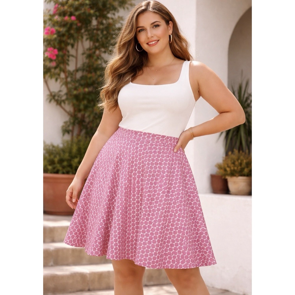 Boden Floral Knee Length Skirt Size 14 L Soft Girl Feminine Flowy Lined Pink